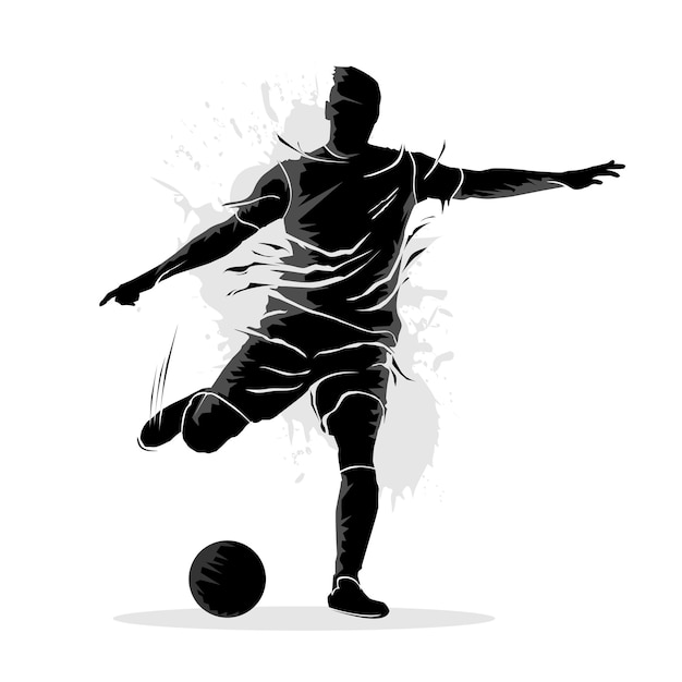 Vector silueta abstracta de un jugador de fútbol pateando una pelota. ilustración vectorial
