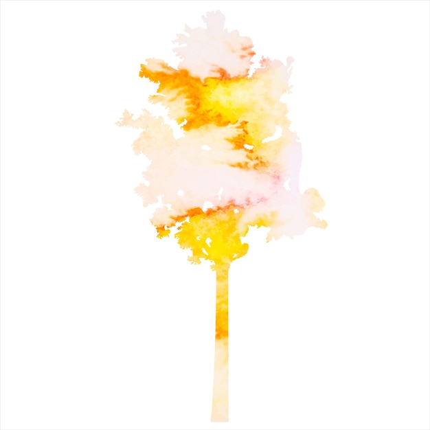 Silueta de acuarela de árbol amarillo sobre fondo blanco vector aislado