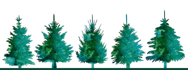 Silueta acuarela árbol de navidad verde aislado