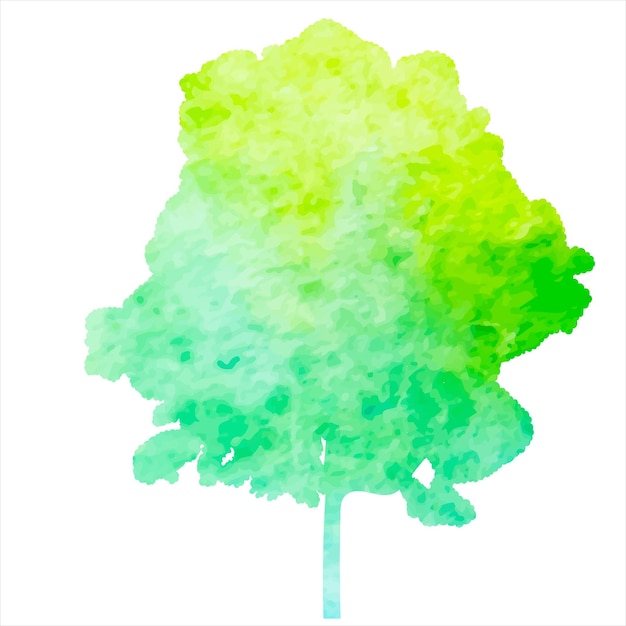 Silueta de acuarela de árbol en vector aislado de fondo blanco