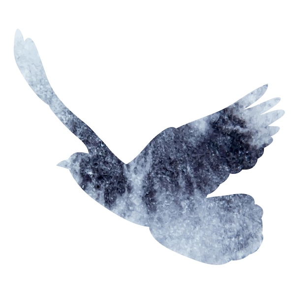 Silueta de acuarela gris de una paloma voladora