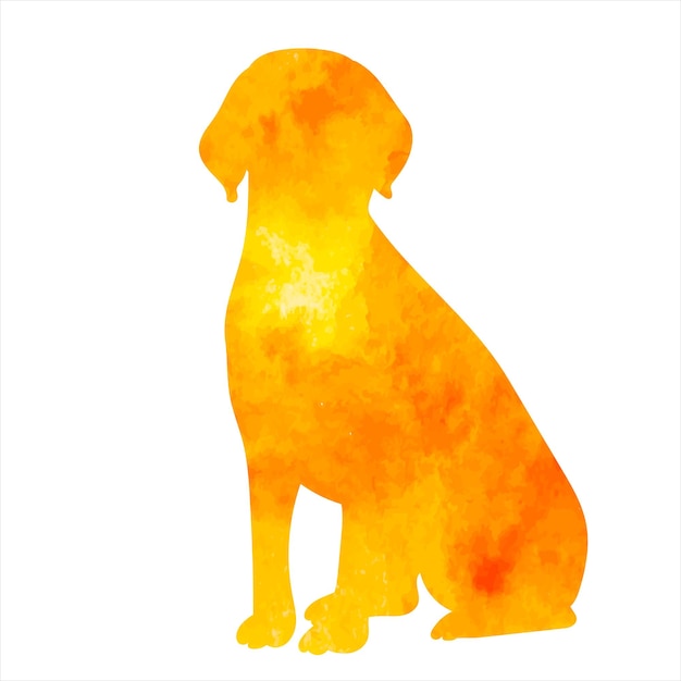 Silueta de acuarela de perro naranja sobre fondo blanco vector aislado