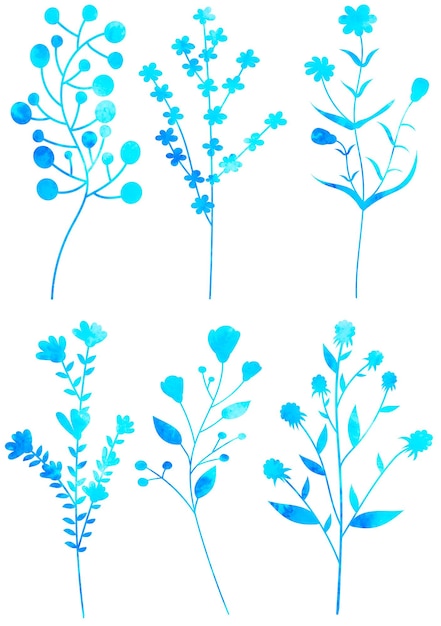 Silueta de acuarela de plantas en vector aislado de fondo blanco