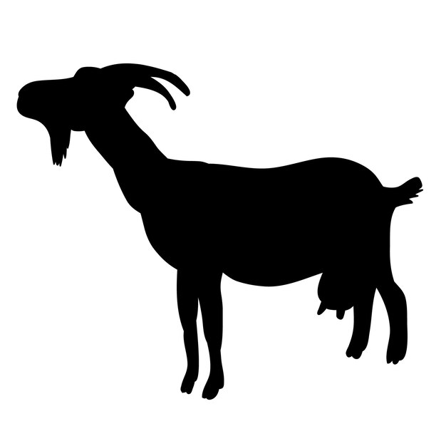 Silueta aislada de cabra con cuernos sobre fondo blanco.