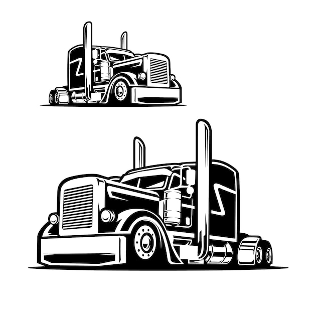 Silueta de american 18 wheeler semi truck vector de color gris aislado en fondo blanco