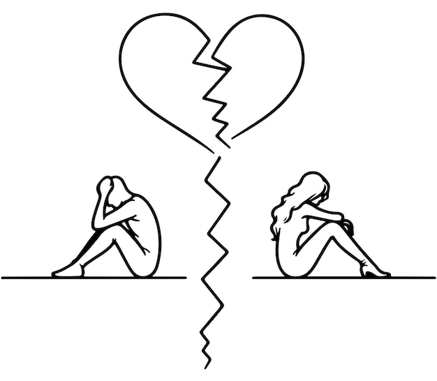 La silueta del amor de la ruptura la forma del corazón roto la ilustración vectorial negra
