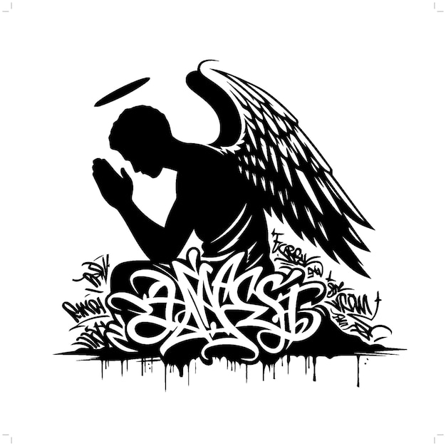 silueta de ángel personas en graffiti etiqueta hip hop arte callejero tipografía ilustración