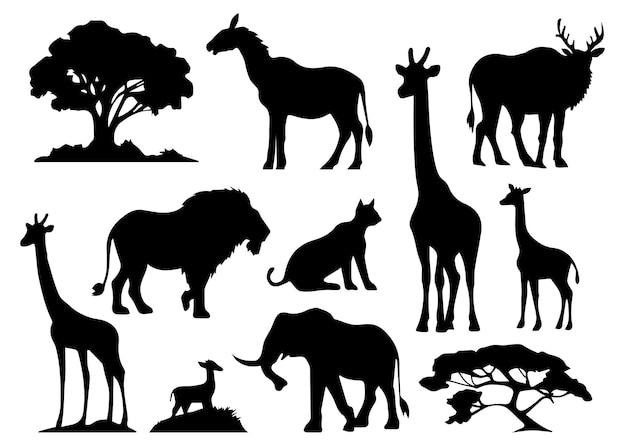 Silueta de animales en la ilustración vectorial de vida silvestre