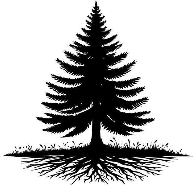 Silueta de árbol de abeto Vector Vector de arte silueta de color negro