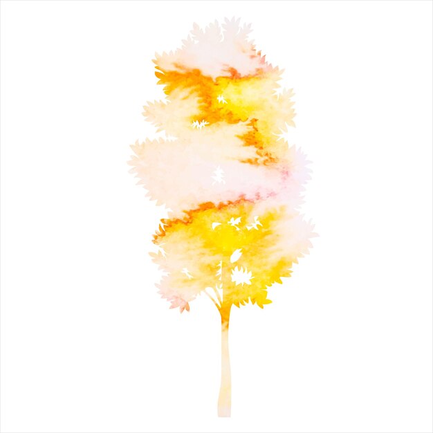 Silueta de árbol de acuarela sobre fondo blanco vector aislado