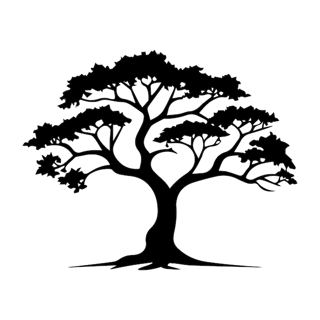 Silueta de árbol aislada sobre fondo blanco ilustración vectorial para su diseño