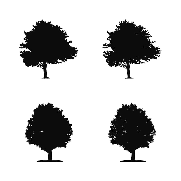 Silueta de árbol aislado en la ilustración de vector de fondo blanco.