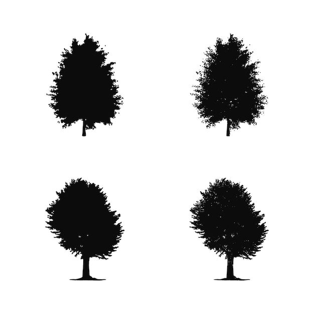 Silueta de árbol aislado en la ilustración de vector de fondo blanco.