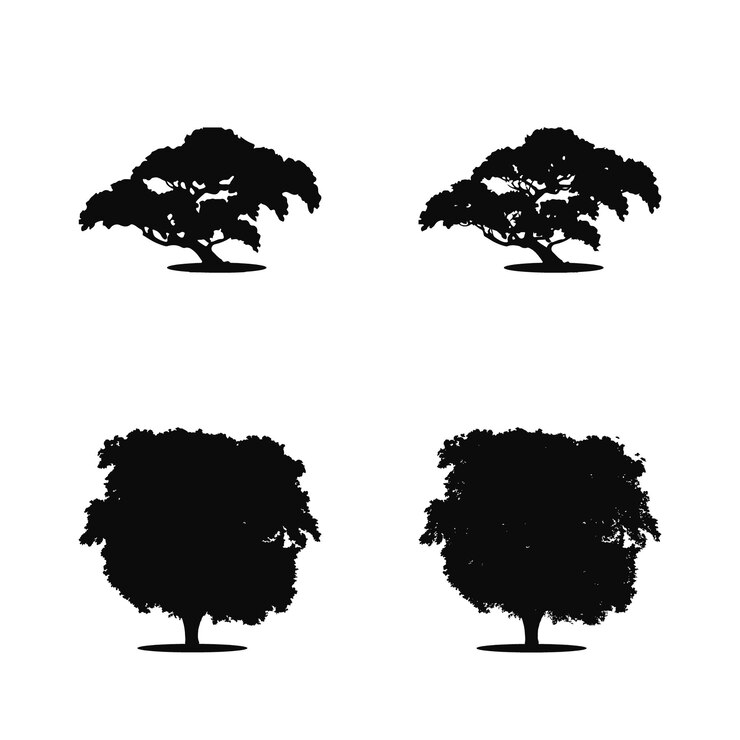 Silueta de árbol aislado en la ilustración de vector de fondo blanco.