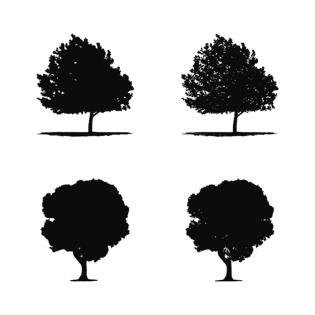 Vector silueta de árbol aislado en la ilustración de vector de fondo blanco.