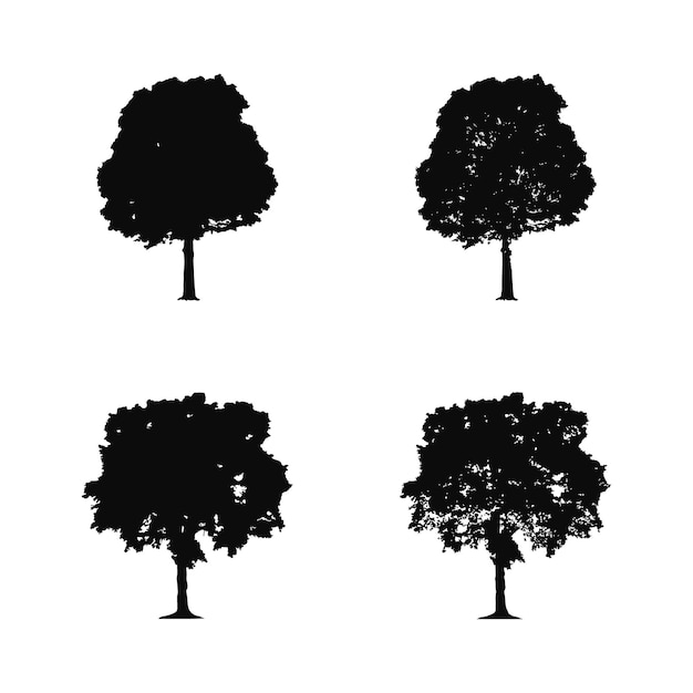 Silueta de árbol aislado en la ilustración de vector de fondo blanco.