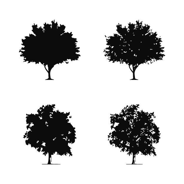 Silueta de árbol aislado en la ilustración de vector de fondo blanco.