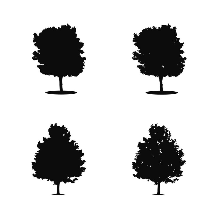 Silueta de árbol aislado en la ilustración de vector de fondo blanco.