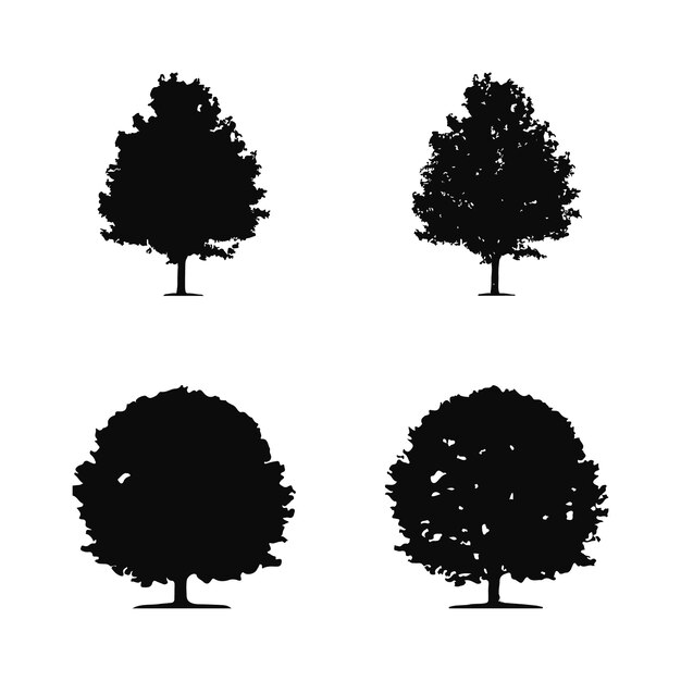 Silueta de árbol aislado en la ilustración de vector de fondo blanco.