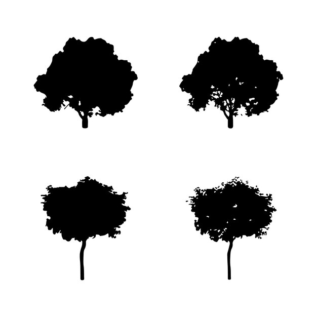 Silueta de árbol aislado en la ilustración de vector de fondo blanco.