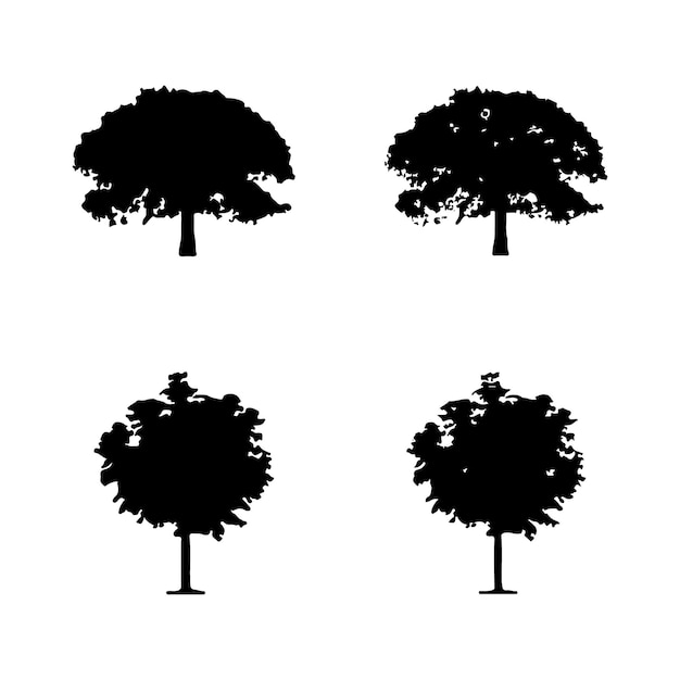 Silueta de árbol aislado en la ilustración de vector de fondo blanco.