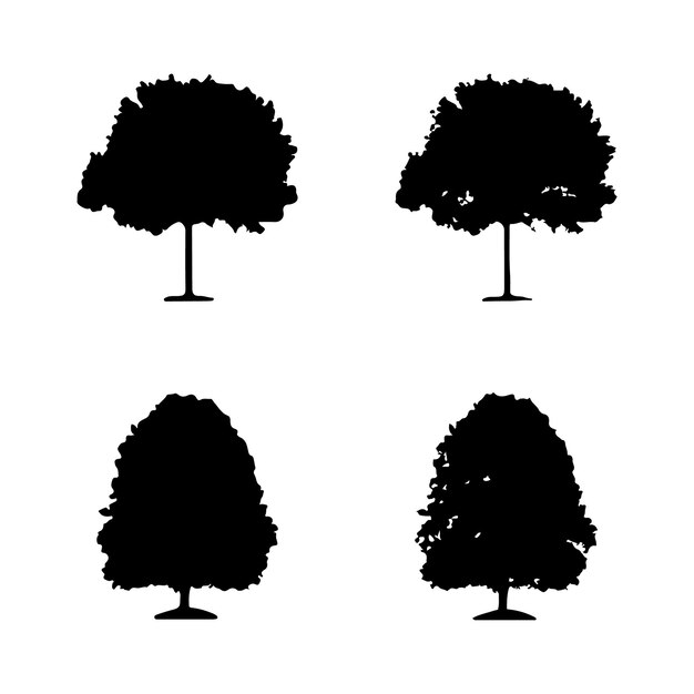 Silueta de árbol aislado en la ilustración de vector de fondo blanco.