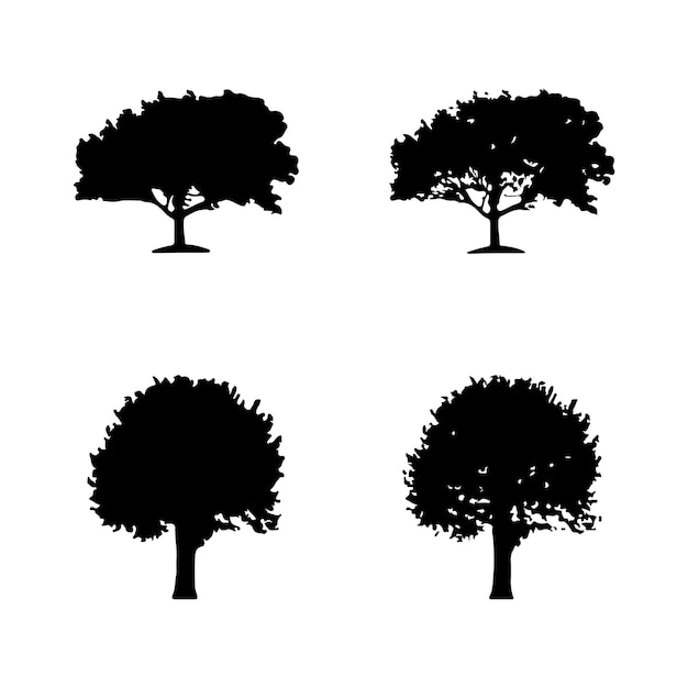 Silueta de árbol aislado en la ilustración de vector de fondo blanco.