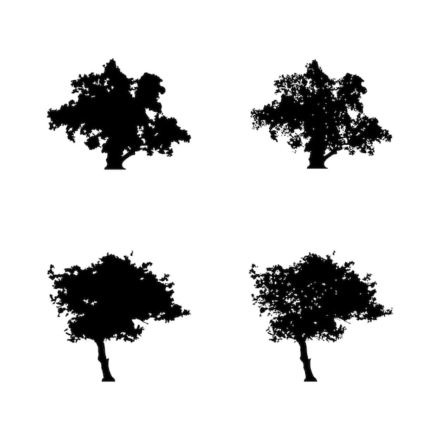 Vector silueta de árbol aislado en la ilustración de vector de fondo blanco.