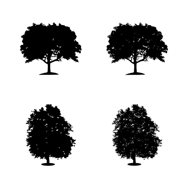 Silueta de árbol aislado en la ilustración de vector de fondo blanco.