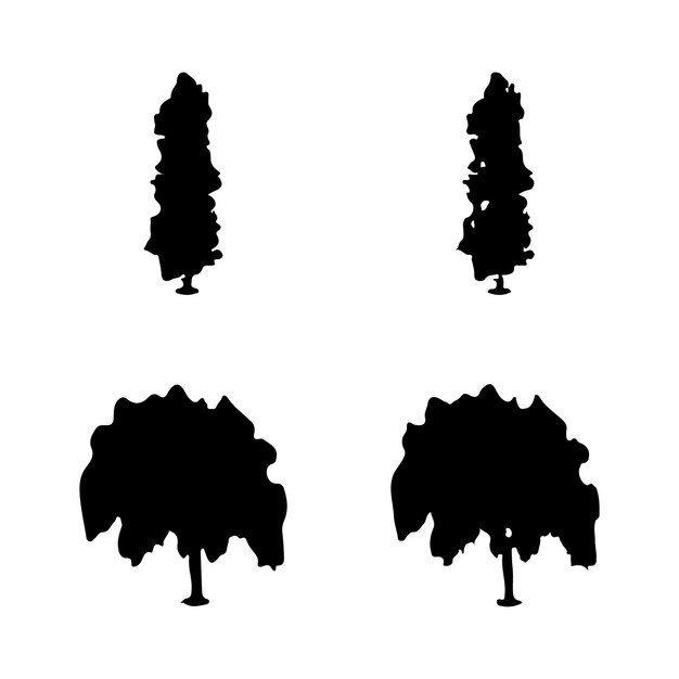 Silueta de árbol aislado en la ilustración de vector de fondo blanco.