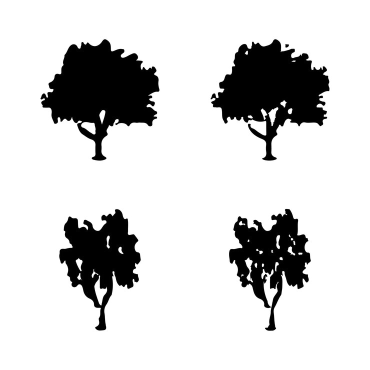 Silueta de árbol aislado en la ilustración de vector de fondo blanco.