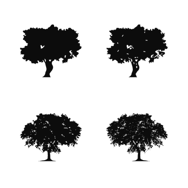 Silueta de árbol aislado en la ilustración de vector de fondo blanco.