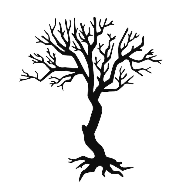 Silueta de árbol sin hojas vector de ilustración dibujada a mano