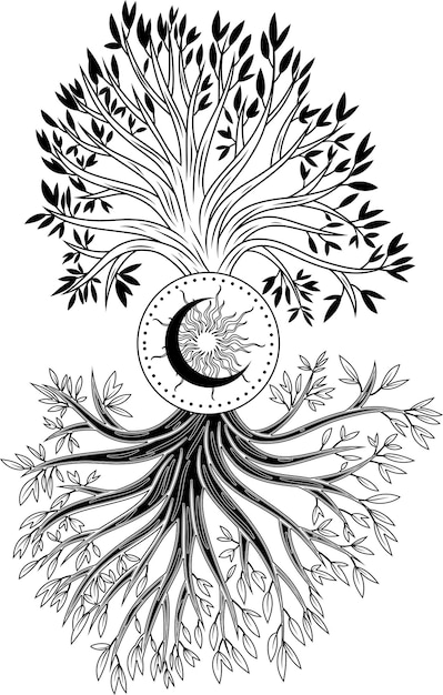 Silueta de árbol de madera árbol de la vida logo póster árbol místico ilustración vectorial