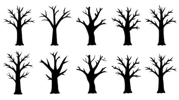 silueta de árbol muerto vector de conjunto de paquetes negros
