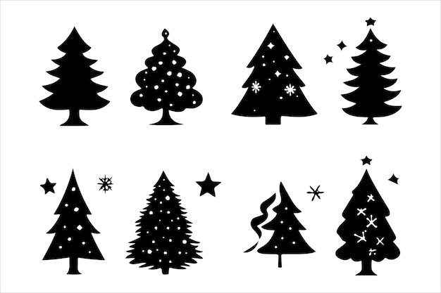 Silueta del árbol de Navidad Arte vectorial de vacaciones Conjunto vectorial del árbol de navidad Clipart de Navidad