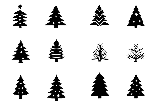 Silueta del árbol de Navidad Arte vectorial de vacaciones Conjunto vectorial del árbol de navidad Clipart de Navidad