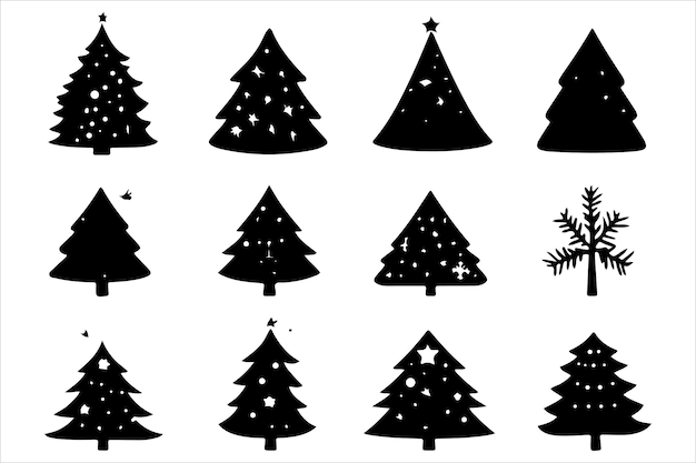 Silueta del árbol de Navidad Arte vectorial de vacaciones Conjunto vectorial del árbol de navidad Clipart de Navidad