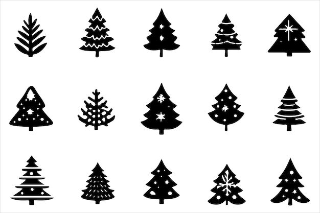 Silueta del árbol de Navidad Arte vectorial de vacaciones Conjunto vectorial del árbol de navidad Clipart de Navidad