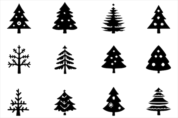 Silueta del árbol de Navidad Arte vectorial de vacaciones Conjunto vectorial del árbol de navidad Clipart de Navidad