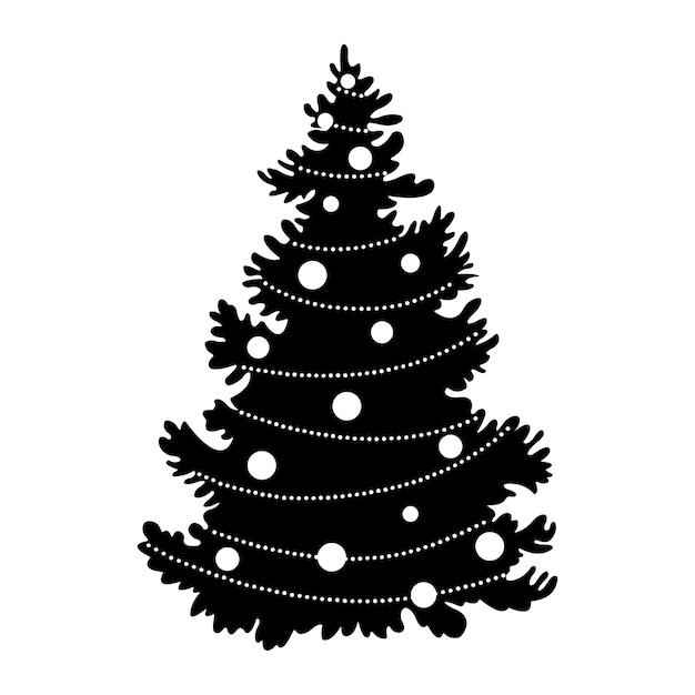 Silueta de un árbol de Navidad con icono de vector de decoración aislado en un fondo blanco