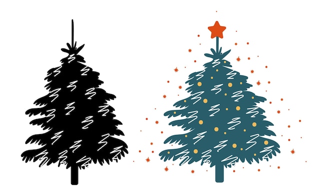 silueta, árbol de navidad, navidad, diseño, vector, aislado