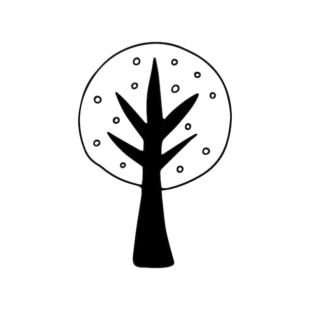 Silueta de árbol ornamental en estilo Doodle