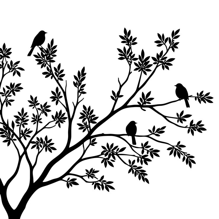 Vector silueta de un árbol con pájaros perfecta para la decoración con temas naturales