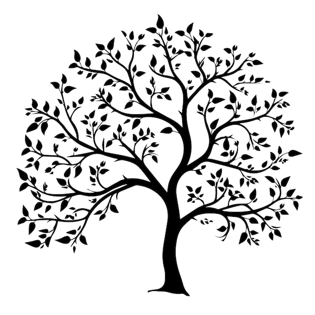 Vector silueta de árbol solitario naturaleza minimalista en monocromo