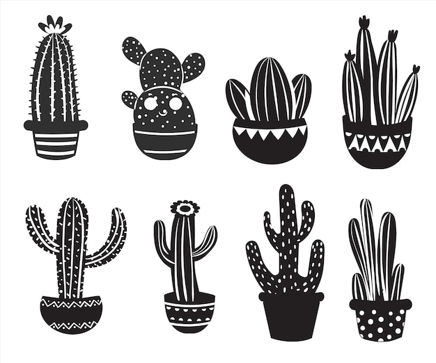 Vector silueta de árboles de cactus