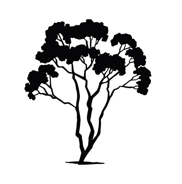 Silueta de arbustos de hoja caduca de árboles de sauce ilustración negra