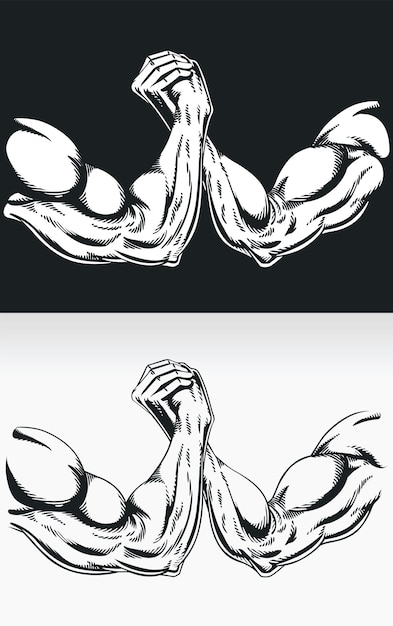 Vector silueta arm wrestling muscular hand fighter