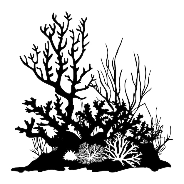 Una silueta de arrecife de coral aislada sobre un fondo blanco