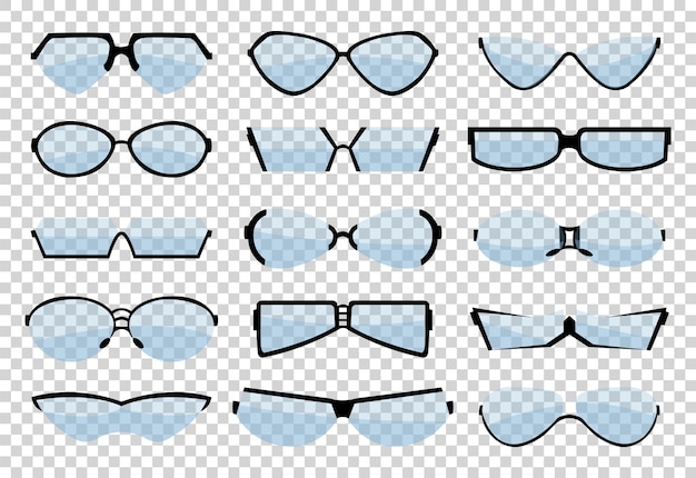 Silueta de arte de línea de gafas, gafas y accesorio óptico. conjunto ocular médico clásico.